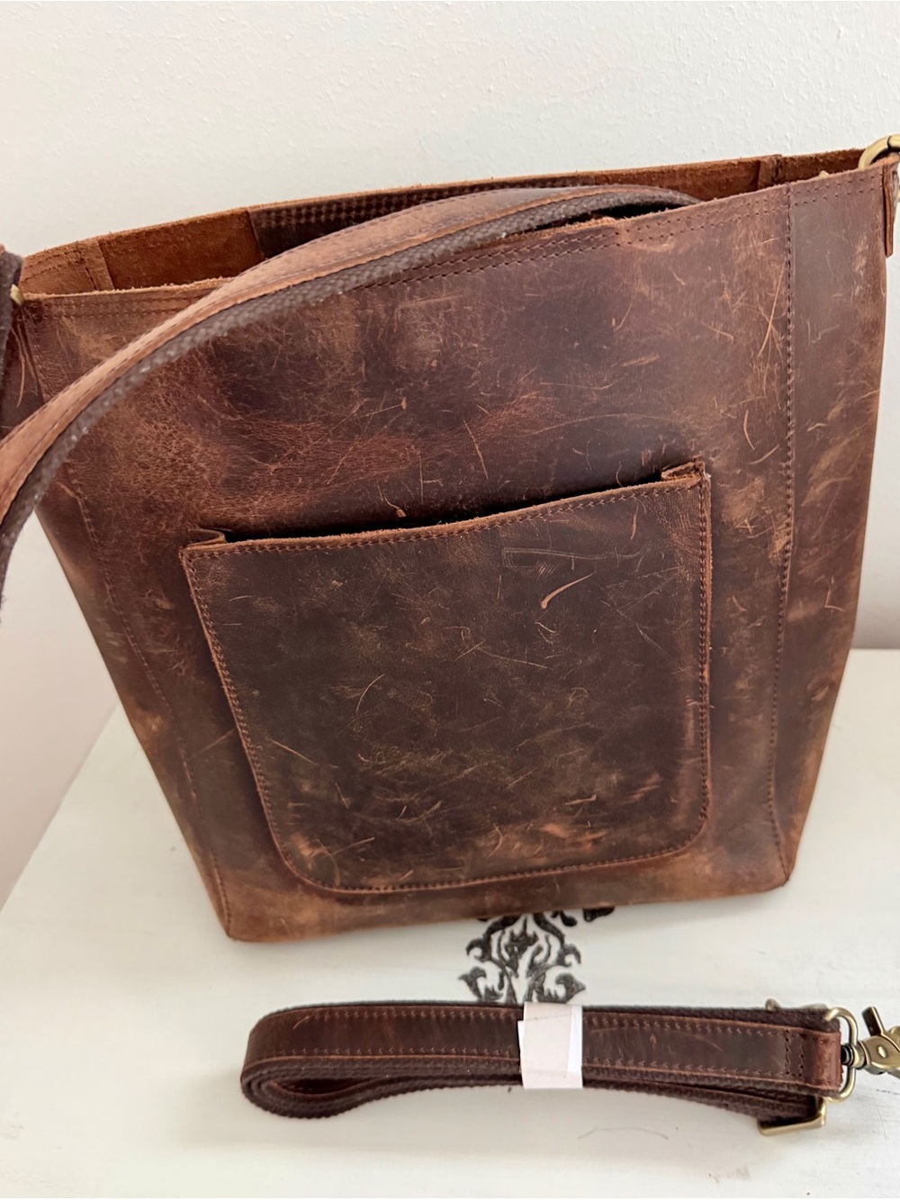 Brown Leather Bucket Shoulder Bag - Picture 7 of 7